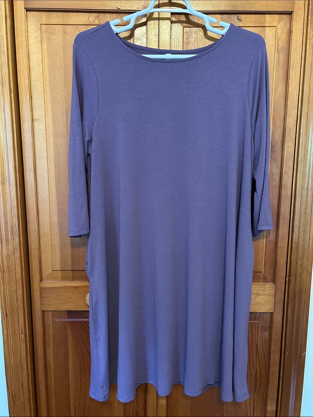 Zenana Purple Soft Stretch Midi Dress Plus 3X New 3/4 Sleeve Comfy Swing